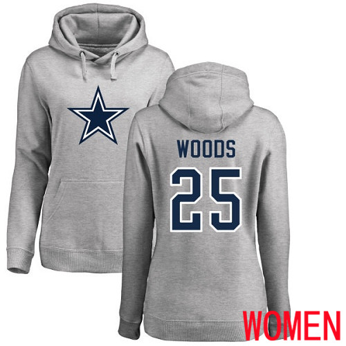 Women Dallas Cowboys Ash Xavier Woods Name and Number Logo #25 Pullover NFL Hoodie Sweatshirts->women nfl jersey->Women Jersey